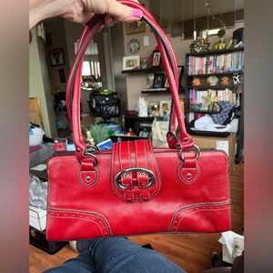 Gorgeous Red Leather Satchel Handbag With many inside Compartments.  13”x6”